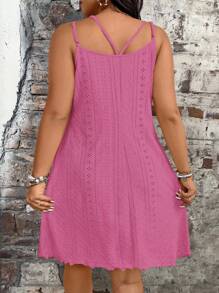 Breezaya 大码女式纯色提花无袖休闲度假连衣裙 - 玫紅色 - 查看 2