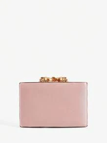 SHEIN Belle Women's Fashionable Exquisite Crystal Embellished Pink Evening Clutch - Baby Pink - View 4