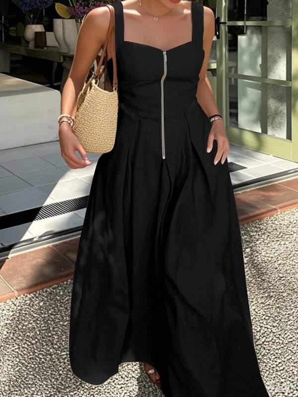 INAWLY Solva Plus Size Casual Daily Minimalist Solid Color Backless Sleeveless Dress