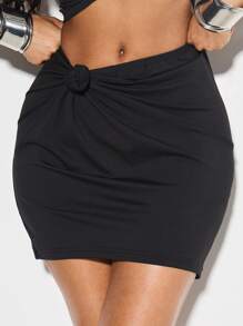 KIZN Mini-jupe froncée à nœud avant, pour soirée, , détail torsadé, ajustée, cocktail du soir