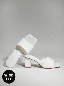 SHUZIA 宽版女式简约方头穆勒高跟凉鞋 - 白色 - 查看 7