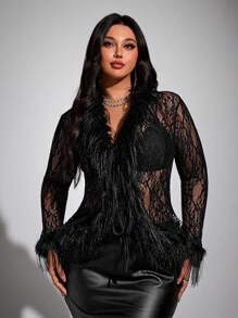 Viva Relle Plus Size Women Lace Patchwork Cardigan + Mini Skirt Sexy Elegant Fashion 2pcs Set Fall Cloth For Women - Black - View 5