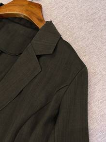 GlowEve CURVE 大码纯色简约长袖西装外套，日常穿着 - 軍綠色 - 查看 5