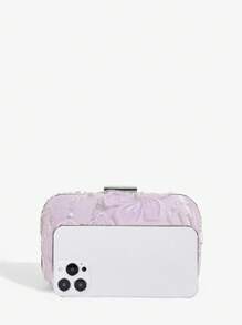SHEIN Belle 女士、女士晚宴包、手包、花卉手包、时尚、奢华、奢华、迷人、优雅、花朵、蕾丝、亮片花朵、适合女孩、女士、女士、大学生、新娘、伴娘、婚礼宾客、蜜月、派对、舞会、婚礼、俱乐部、约会、晚会、约会之夜（随机正面和背面花朵设计/随机图案） - 淡紫色 - 查看 6