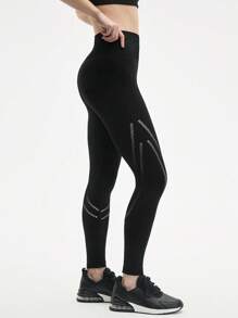 Gameset SHEIN Sport Quần legging thể thao cạp cao khoét lỗ màu trơn thường ngày cho nữ - màu đen - Xem 1