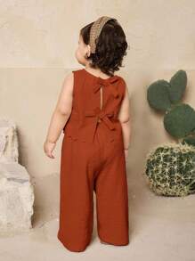 Travachic KIDS Babygirl Summer Cute Wave Sleeveless Top And Pants Set Baby Girl Outfits Brown Summer Toddler Jumpsuit Romper Baby Brown Jumpsuit Jumpsuit For Baby Girl Toddler Brown Outfit - Rust Brown - View 2