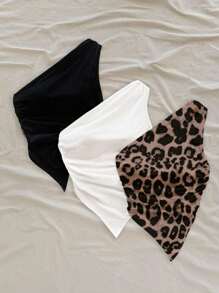 SHEIN 3pcs/Pack Tween Girls' Casual Minimalist Comfortable Asymmetric Hem Camisole - Black - View 6