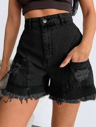 EURMUSE Woman High Waist Summer Frayed Short