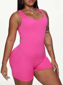 Gameset SHEIN Sport Mono deportivo sin costuras con capucha para mujer talla grande rosa intenso
