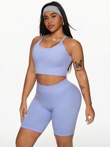 Rhythm Era Plus Size Women Criss-Cross Strap Sports Bra Vest And Shorts 2 Piece Set