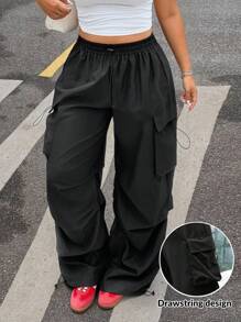 SHEIN EZwear Plus Size Solid Color Front Tie Minimalist Casual Pants