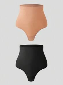 SHEIN 2pcs Women Invisible High Elasticity Waist Shaping Bodysuit And Thong Panty Set - Multicolor - View 7