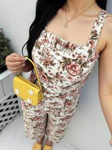 SHEIN Teen Girls Floral Print Wide Leg Cami Jumpsuit - Multicolor - View 7