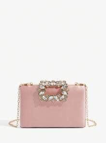 SHEIN Belle Women's Fashionable Exquisite Crystal Embellished Pink Evening Clutch - Baby Pink - View 2