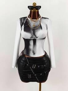 Amplova 3D Body Print Cropped Fall/Winter T-Shirt