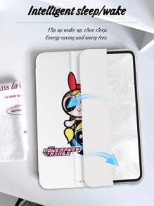 THE POWERPUFF GIRLS X SHEIN 时尚可爱卡通“花朵、泡泡、毛茛”图案可折叠平板电脑保护套 - 彩色 - 查看 7