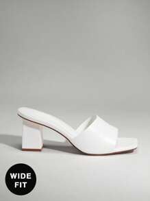 SHUZIA 宽版女式简约方头穆勒高跟凉鞋 - 白色 - 查看 3