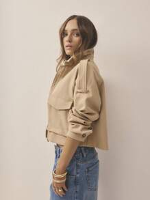 Aralina 夏/秋短款贴袋野战夹克 Y2K 街头服饰 斯德哥尔摩风格 - 棕色 - 查看 5