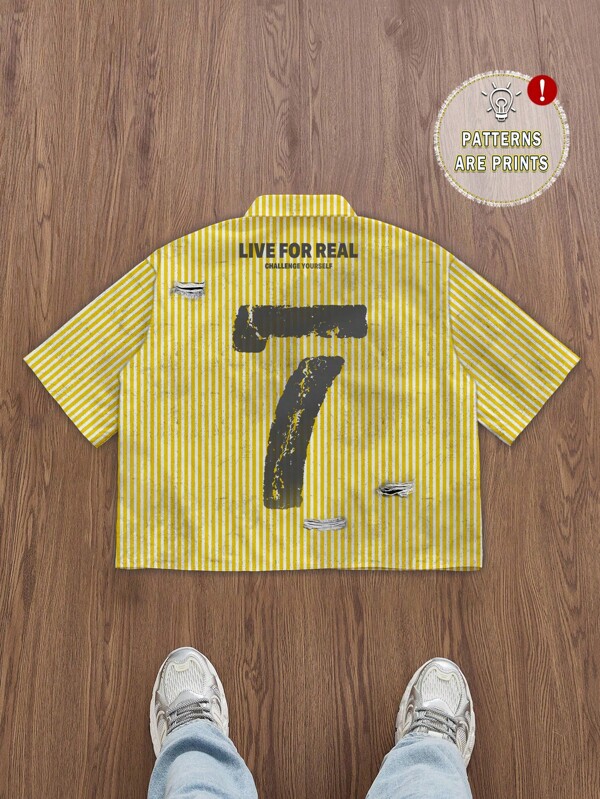 Manfinity Sporsity Men's Casual Fashionable Full Print Striped Short Sleeve Shirt