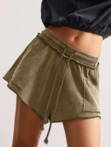 Bohemela Damen Lässig Shorts mit Kordelzug Taille und Taschen, gestrickte Shorts, bequeme Shorts, weite Shorts, Shorts mit Kordelzug
