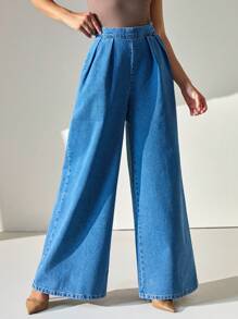 CLARA VERO Quần Jeans Jeans Ống Rộng Dáng Chữ A Cạp Cao Cho Nữ - Rửa trung bình - Xem 6