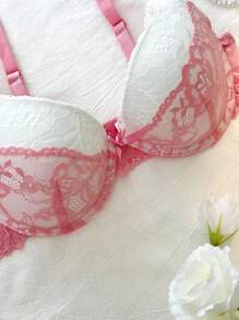 女士拼色蕾丝拼接吊带背心文胸蕾丝文胸可爱文胸，卡哇伊