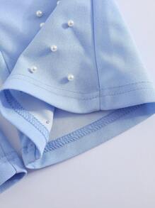 2 piezas de conjunto de ropa para niñas, blusa de manga larga ajustada con decoración de perlas y pantalones acampanados, para primavera/otoño