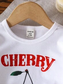 SHEIN Vintaside Kids 女童简约樱桃印花圆领上衣和格子裤两件套 - 彩色 - 查看 8