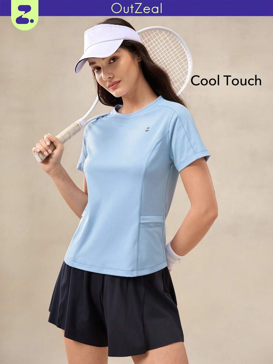 OutZeal Women Outdoor Tee Work Gym Wear Summer UV Protection Cool Touch Round Neck Feature Pocket - Blue - View 1