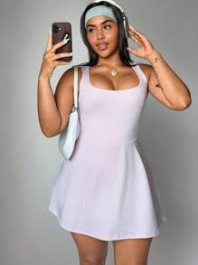 Easithlete 大码女式纯色露背无袖运动连衣裙
