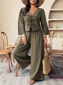 Weeklong Große Größen Jacke mit Rückenausschnitt und Schnürung, 3/4 Ärmel