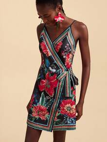 Travachic Women's Floral Print Side Tie Waist Cami Dress, Bohemia Style For Summer Vacation - Black - View 4