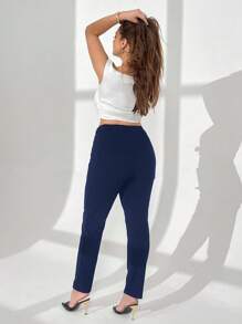 Auralis Plus High Waist Seam Detail Pants - Navy Blue - View 2