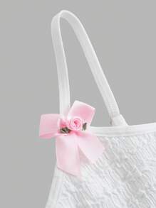 少女蝴蝶结装饰撞色吊带背心 - 白色 - 查看 4