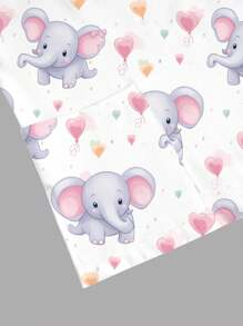 PopScrub Women's White V-Neck Short Sleeve Double Pocket Side Slit Cute Elephant Cartoon Animal Heart Balloon Print Nurse/Doctor Uniform Top/ Scrubs, Solid Color Pet Grooming Uniform Top/Dietitian Workwear Short Sleeve/Lab Coat With Multi-Pockets, Summer Ladies Top Women Scrub Tops Nurse Scrubs Nursing Scrub Tops Scrub Tops With Elephants Print Elephant Print Scrubs