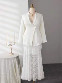 Celure Plus Size Plain V-Neck Long Sleeve Versatile Elegant Office Blazer