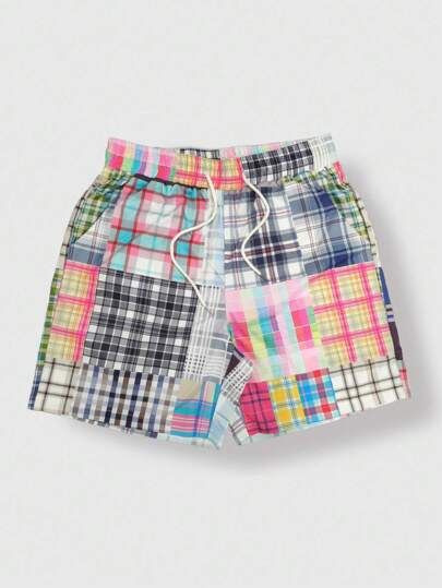 Street Life Men's Plaid Print Drawstring Waist Loose Casual Shorts
