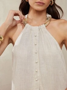 L'Amorae Women's Resin Bangle Collar Trim Summer Vest, Boho Vacation Casual - Apricot - View 2