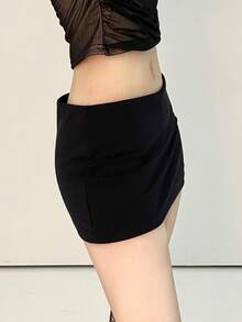 Dazy Tall 女士低腰短款修身休闲迷你裙 - 黑色 - 查看 4
