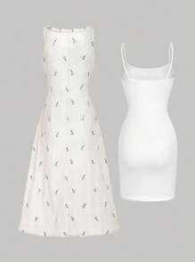 SHEIN MOD Robe superposée transparente avec doublure blanche pour femmes - Blanc - Voir 2