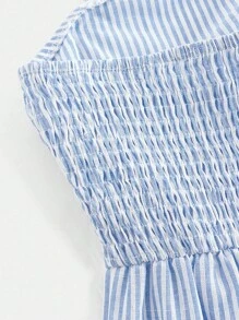 Girlism 女童蓝白条纹休闲吊带褶饰条纹连体裤