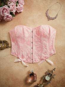 PinupPomp Top moldeador con forma curva, romántico, de cintura ceñida y con ballenas en talla grande, color rosa - Rosa - Ver 3