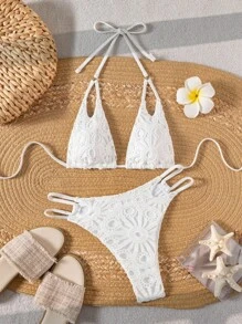Swim SXY Women's Swimsuit With White Lace Mesh Design Sexy Beach Bikini Set