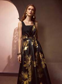 MOTF PREMIUM Vestido midi con estampado floral y cinturón