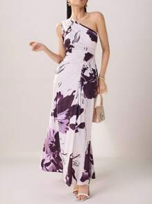 Heiryn Vestido de mujer con estampado floral y pliegues sin mangas, ropa elegante de resort - Multicolor - Ver 4