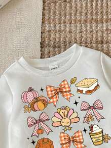 SHEIN LMoss Kids Baby Girl Halloween Graphic Knitted Soft Thick Crew Neck Long Sleeve Sweatshirt And Leggings Set, Suitable For Autumn/Winter Fall Toddler Clothes Baby Set Autumn Winter Season Cute Toddler Sets Baby Casual Sets Thanksgiving Baby Clothes , Halloween S, Halloween Decor , Halloween, Girls Co Ord Set - Multicolor - View 3