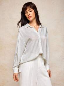 House of One Linen Blend Long Sleeve Loose Shirt Women Summer Casual Old Money Vacation White Shirt Summer Shirts Woman Fall Women Clothes Office Old Money Outfits For Women Fall Outfits Business Professional Women Business Casual Woman