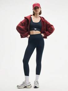 Easify SHEIN Sport Ensemble femme Top court à manches longues sans couture et leggings bleu, ensemble de sport pour femmes