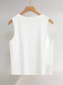 SHEIN 女式骑士印花圆领休闲百搭背心 - 白色 - 查看 2