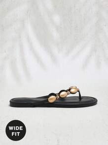 SHUZIA 宽版女士时尚休闲舒适 Thone 平底凉鞋，带彩色宝石装饰 - 朋克时尚、前卫 & - 黑色 - 查看 4